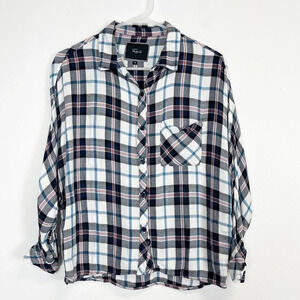 Rails Button Up Shirt Womens Size XS White Blue Pink Plaid Flannel Dolman Sleeve